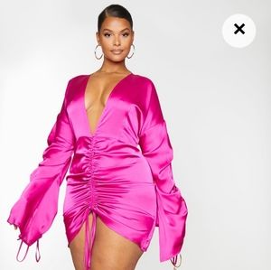 Satin Pink Ruched Dress